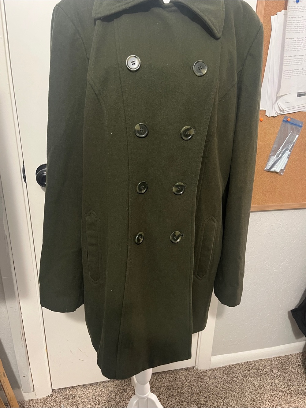 Giacca Double-Breasted Pea Coat in Olive Green
